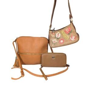 Tan Purse & Wallet Bundle - Michael Kors Floral Embroidered Boho Crossbody
